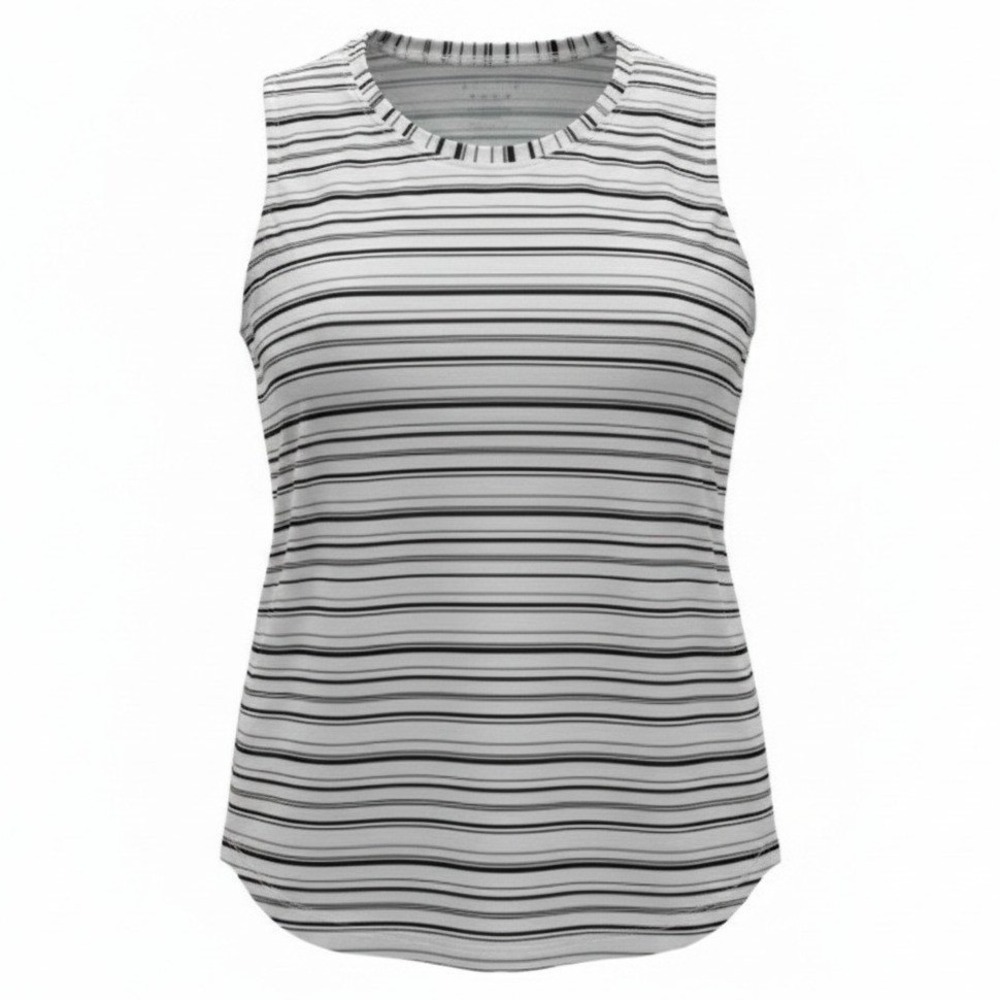 Lululemon Tank Top Womens 8 White Black Striped Sleeveless Curved Hem Activewear